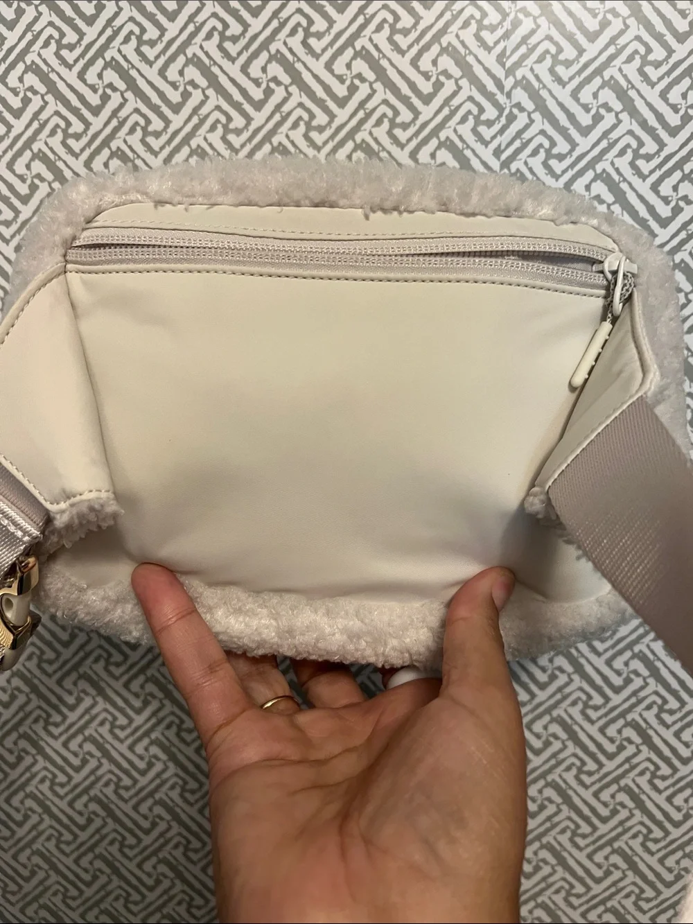 Lululemon Cream Sherpa Crossbody Bag/ belt bag with Gold Accent